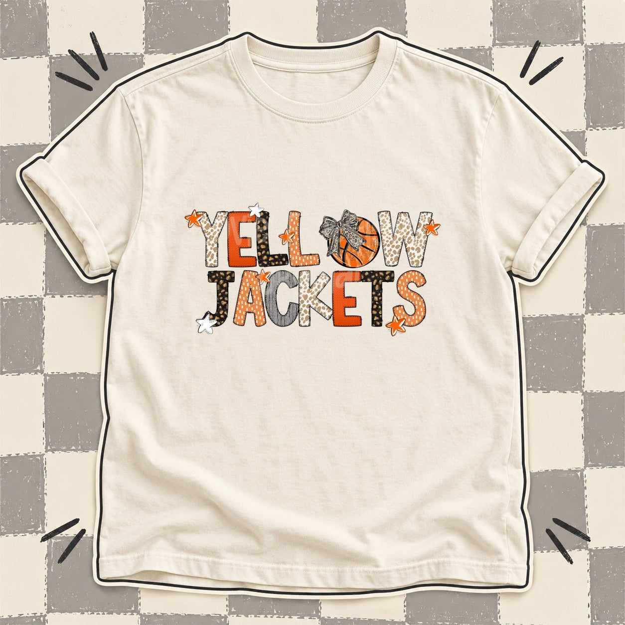 Mixed Doodle Basketball Mascots – Orange and Brown Yellowjackets design