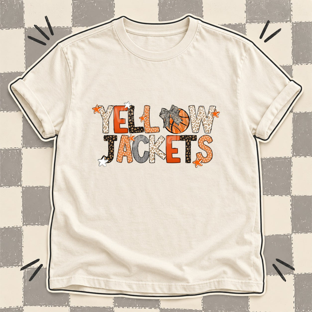 Yellowjackets Mixed Doodle Basketball Mascots – Orange and Brown DTF transfer mockup