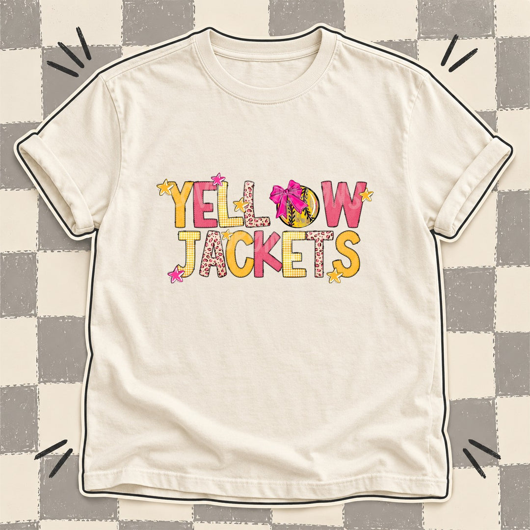 Yellowjackets Mixed Doodle Softball Mascots – Stitched Softball DTF transfer mockup