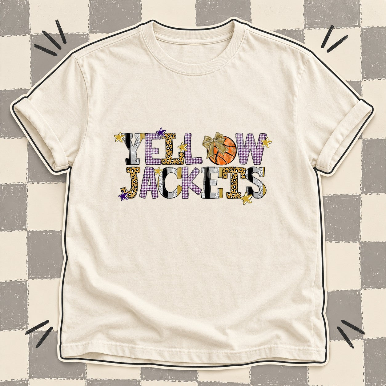 Mixed Doodle Basketball Mascots – Mascot Colors Yellowjackets Vegas Gold Purple design