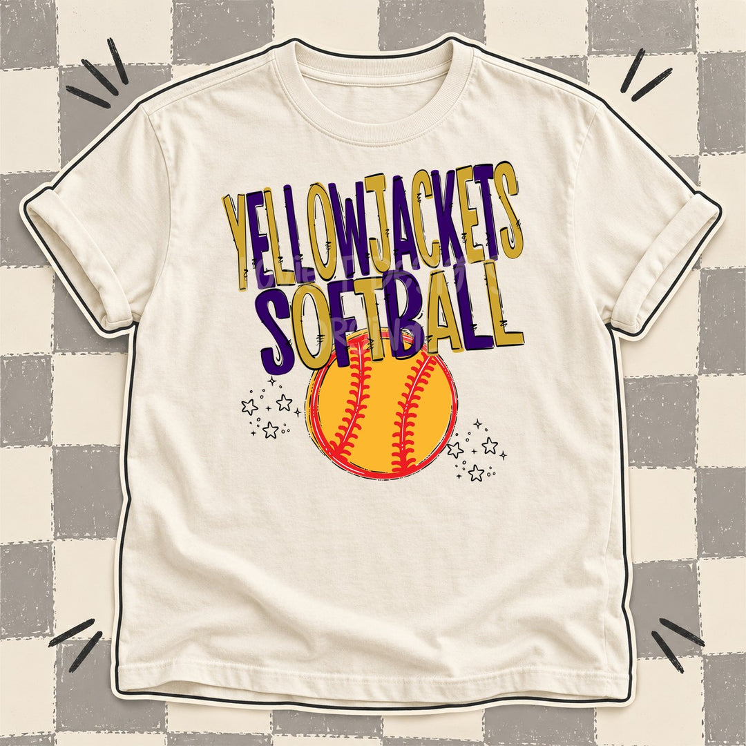 Yellowjackets Vegas Gold Purple Team Go Softball Mascots DTF transfer mockup