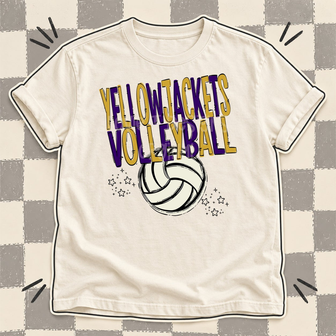 Yellowjackets Vegas Gold Purple Team Go Volleyball Mascots DTF transfer mockup