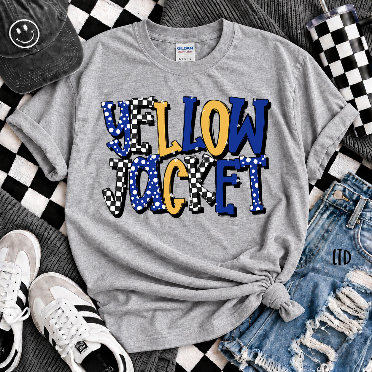 Dot Dot Check Mix Mascots Yellowjacket Royal Blue Yellow Gold design