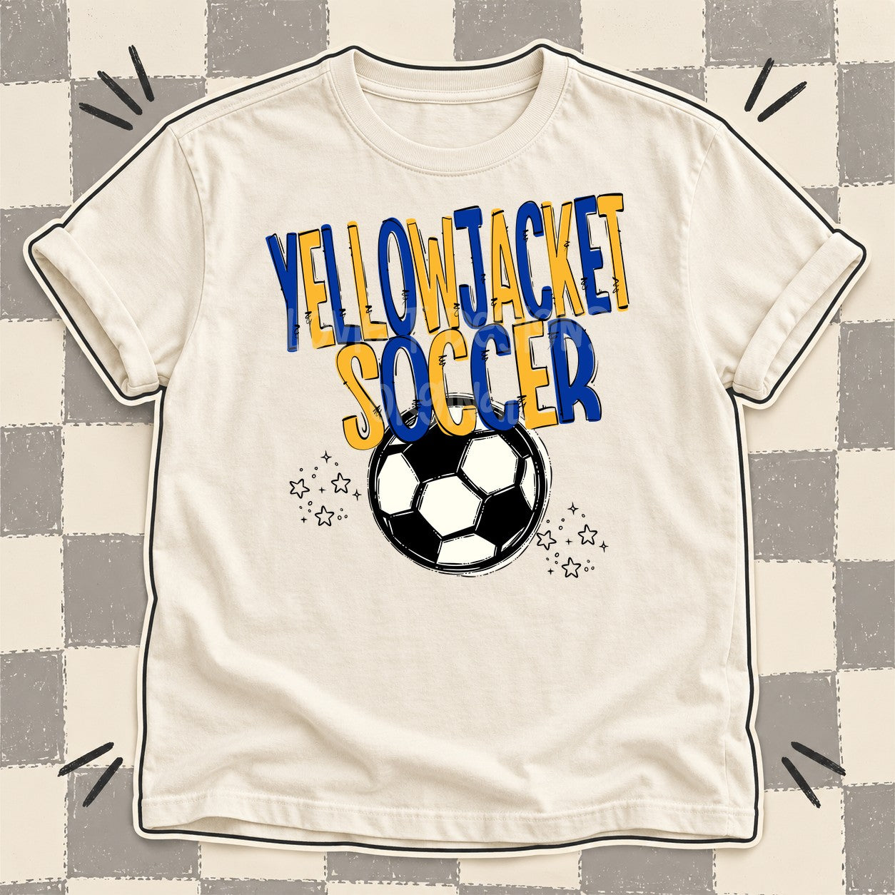 Team Go Soccer Mascots Yellowjacket Royal Blue Yellow Gold design
