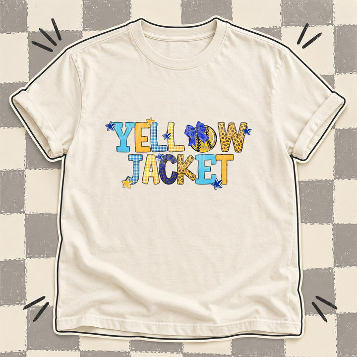 Yellowjacket Royal Blue Yellow Gold Mixed Doodle Softball Mascots – Mascot Colors DTF transfer mockup