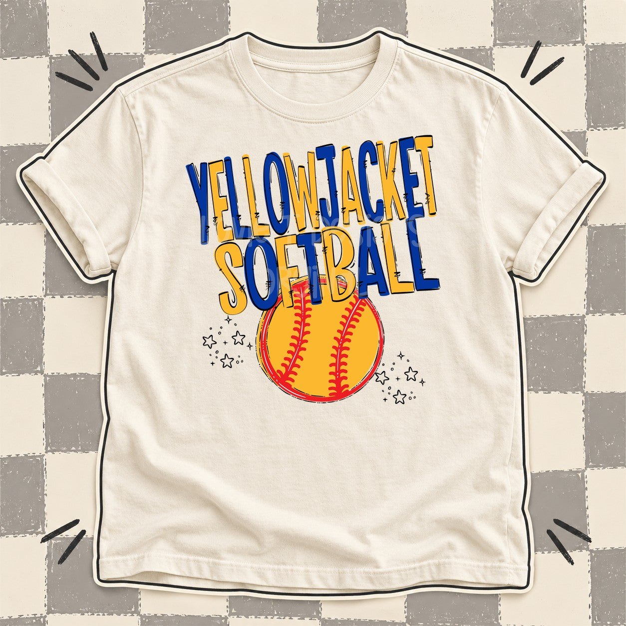 Team Go Softball Mascots Yellowjacket Royal Blue Yellow Gold design