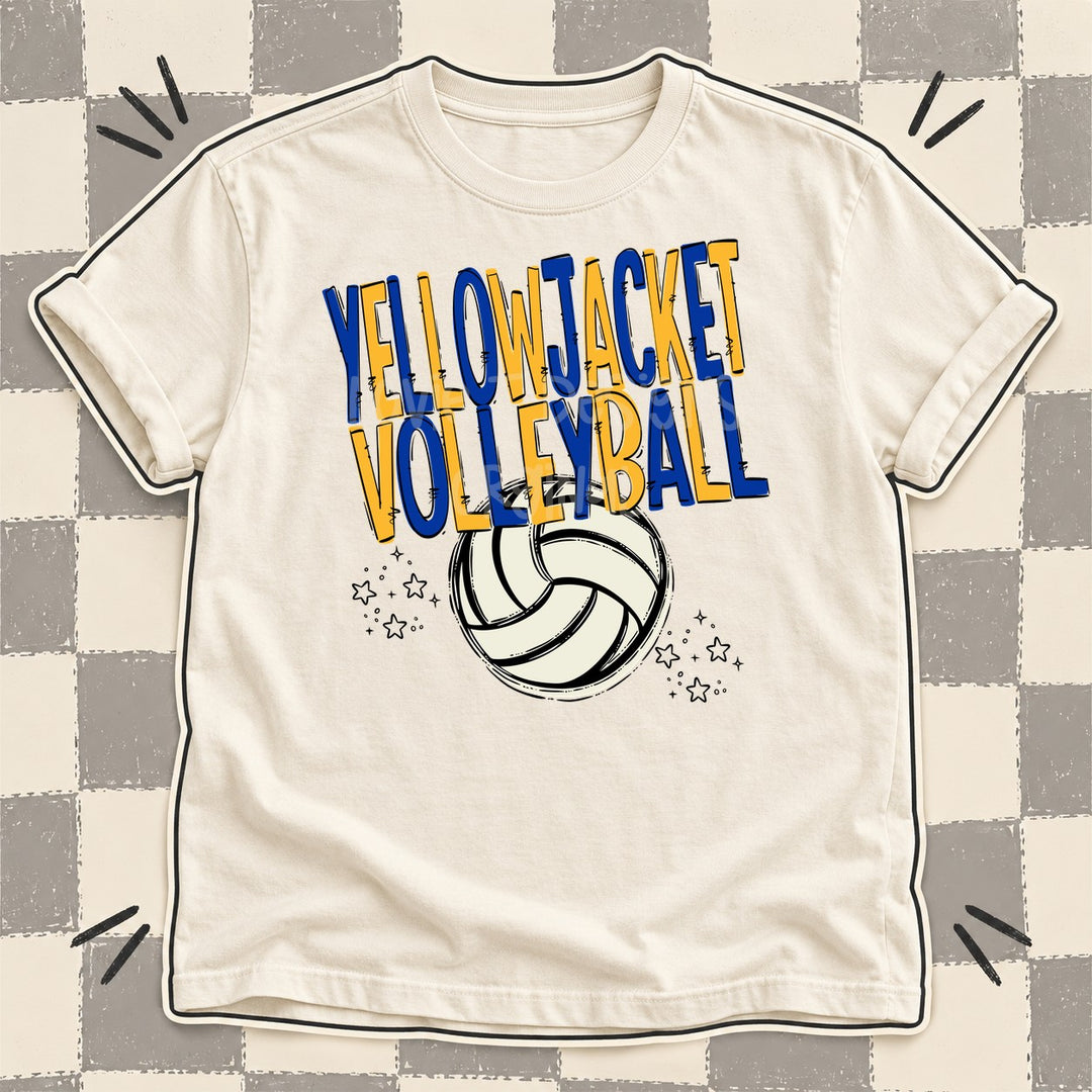 Yellowjacket Royal Blue Yellow Gold Team Go Volleyball Mascots DTF transfer mockup