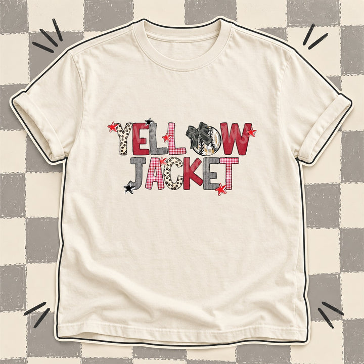 Yellowjacket Mixed Doodle Baseball Mascots – Stitched Ballpark DTF transfer mockup