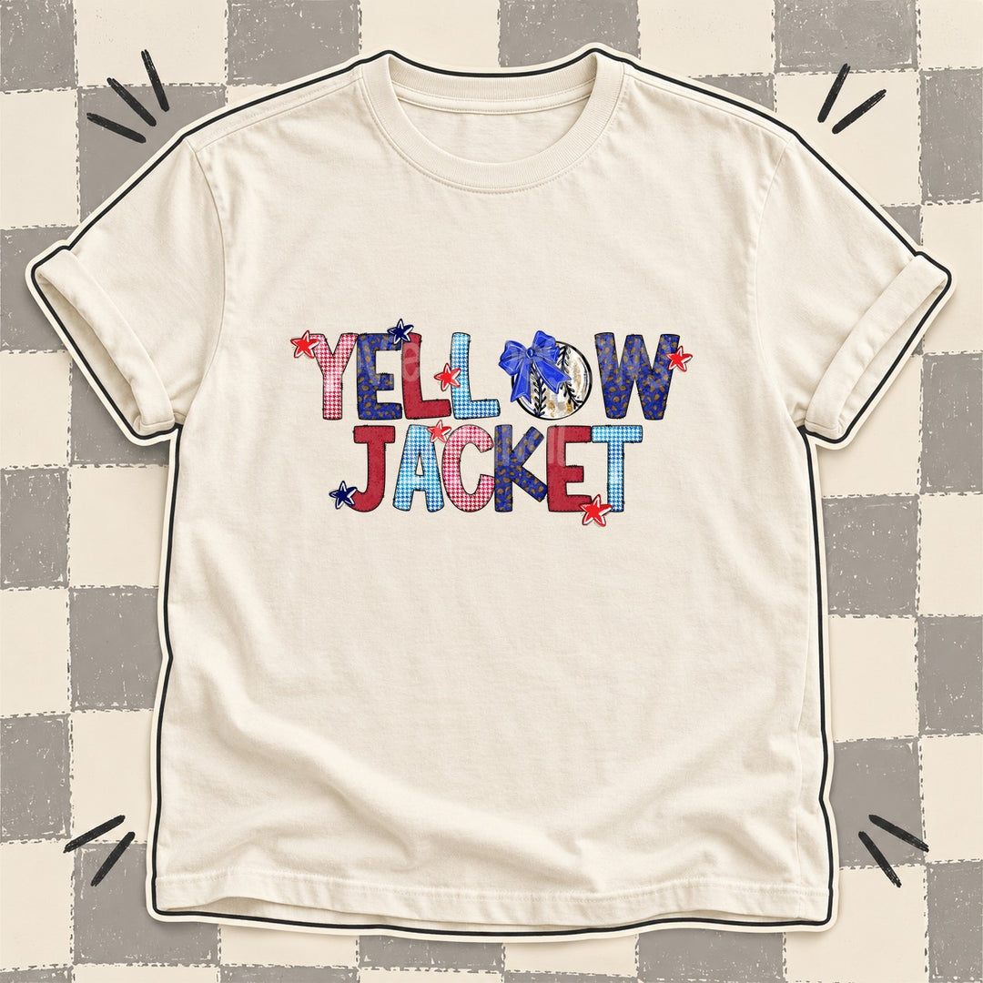 Yellowjacket Mixed Doodle Baseball Mascots – Red and Royal DTF transfer mockup