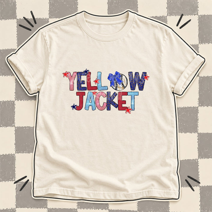 Yellowjacket Mixed Doodle Baseball Mascots – Red and Royal DTF transfer mockup