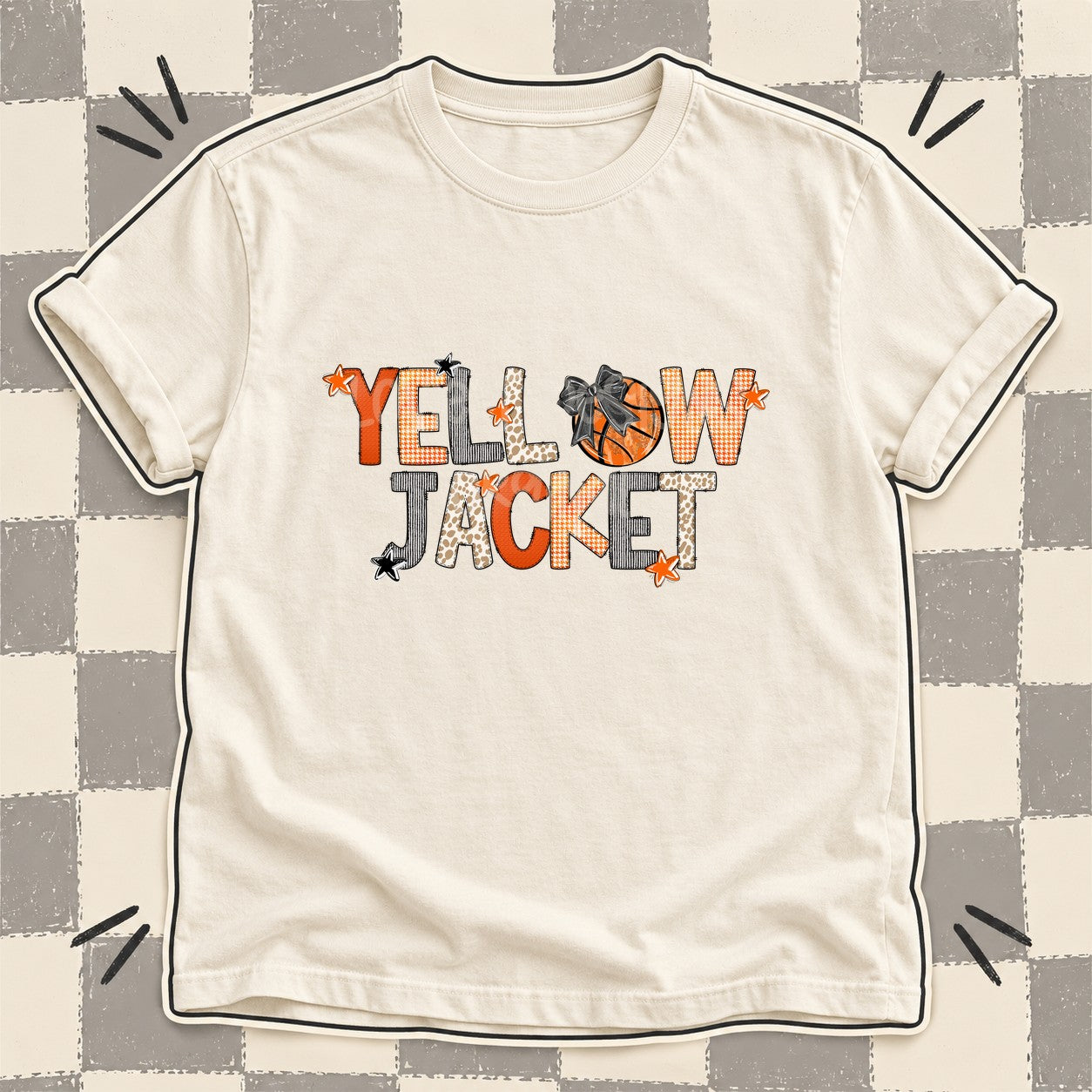 Mixed Doodle Basketball Mascots – Hoops Houndstooth Yellowjacket design