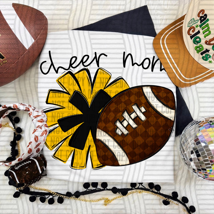 Cheer Mom DTF transfer in Yellow Gold & Black