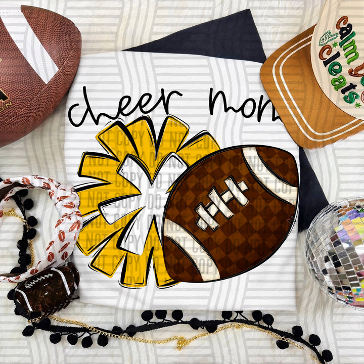 Cheer Mom DTF transfer in Yellow Gold & White