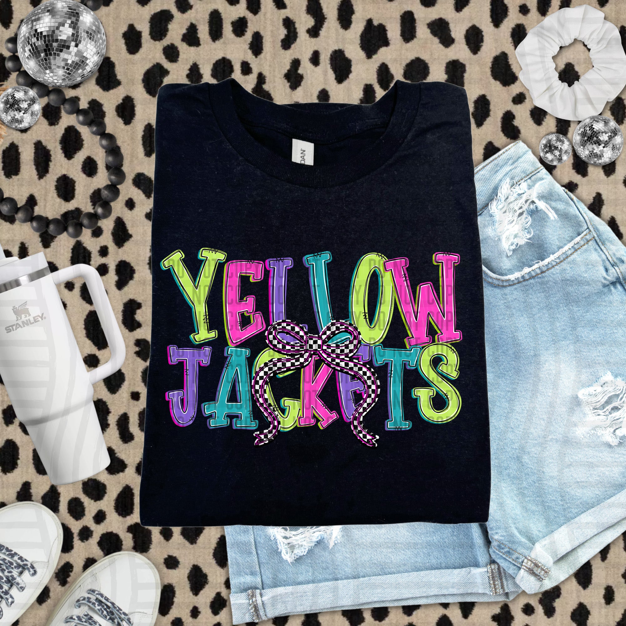 Checker Neons Stacked Mascots Yellow Jackets design