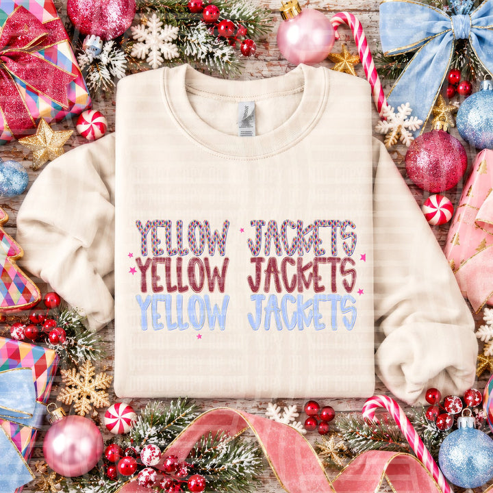 Yellow Jackets Jingle Jumble Stacked Mascots DTF transfer