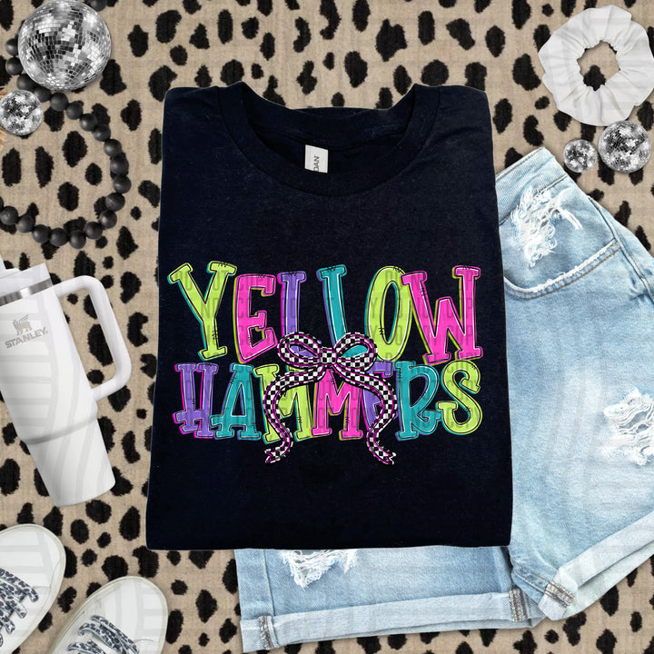Yellowhammers Checker Neons Stacked mascot DTF transfer