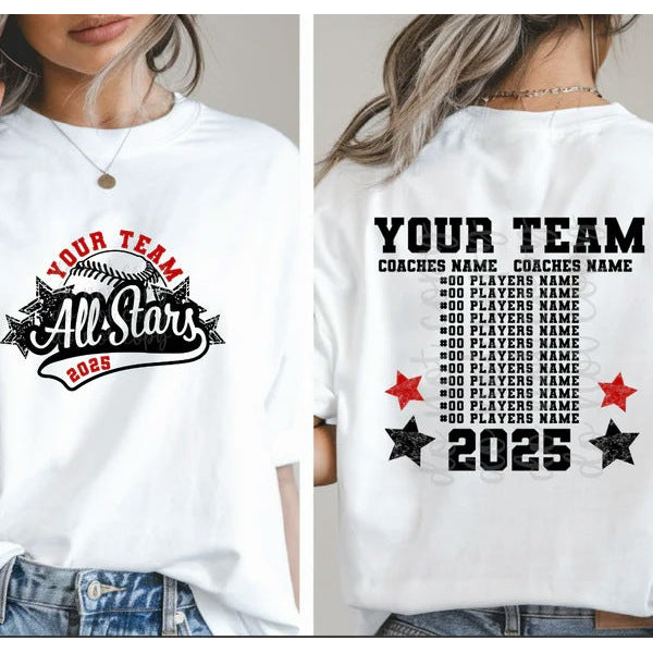 Allstar Baseball Team Roster customizable DTF transfer