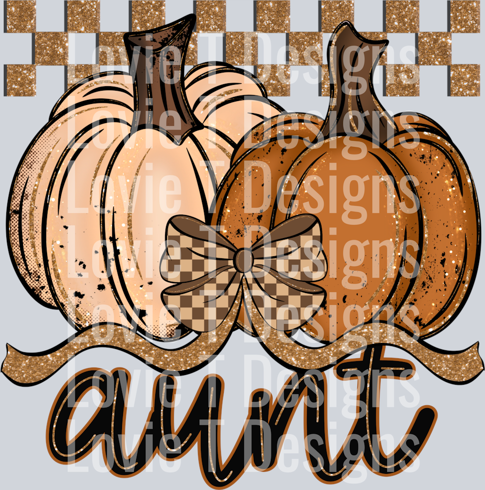 aunt Fall Checkered Glitter Pumpkin