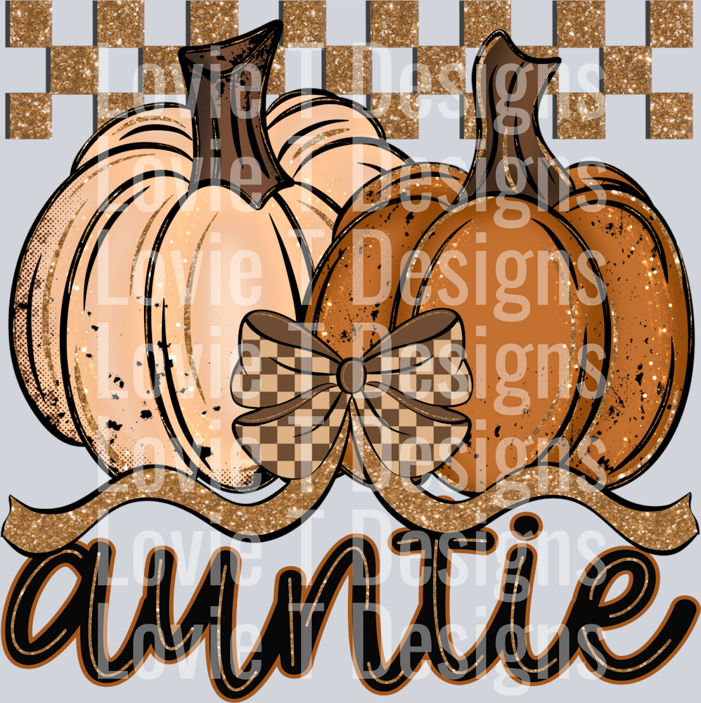 auntie Fall Checkered Glitter Pumpkin