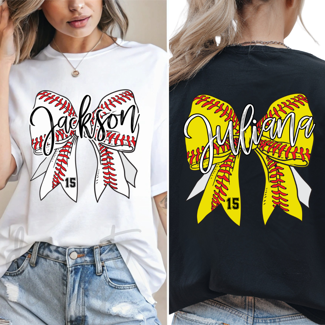 Baseball and Softball Custom Bows customizable DTF transfer