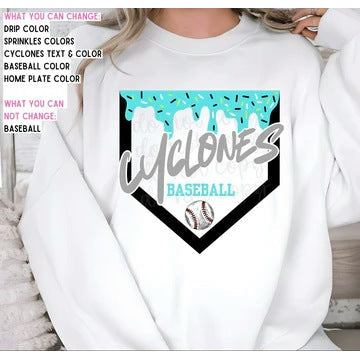Baseball Ice Cream Drip Team with Black Diamond customizable DTF transfer
