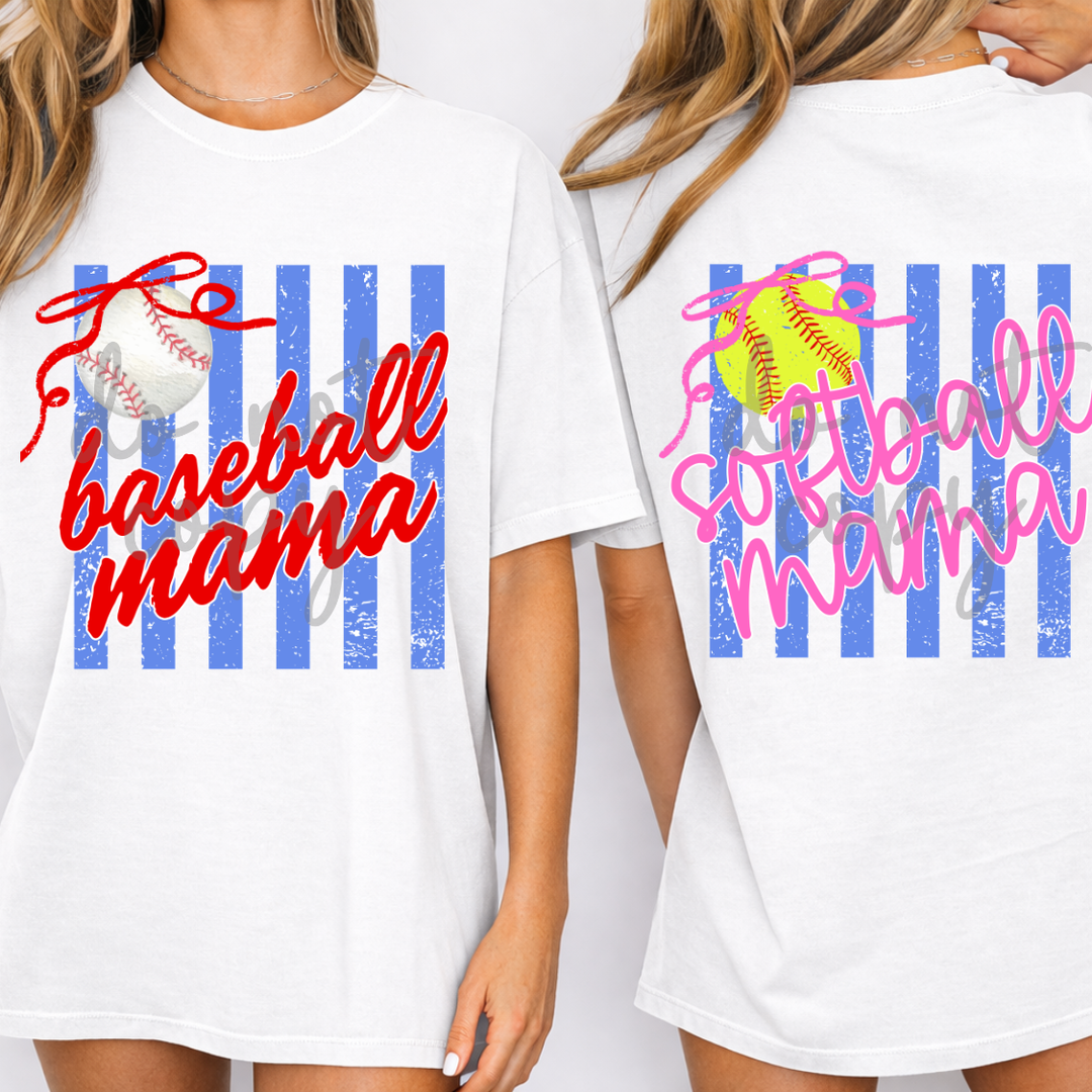 Baseball Softball Mama Striped Bow customizable DTF transfer