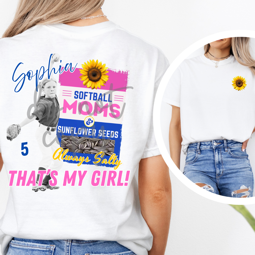 Baseball Softball Moms and Sunflower Seeds Always Salty Photo customizable DTF transfer