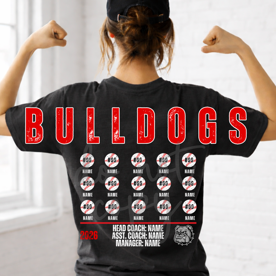 Baseball Team Roster customizable DTF transfer