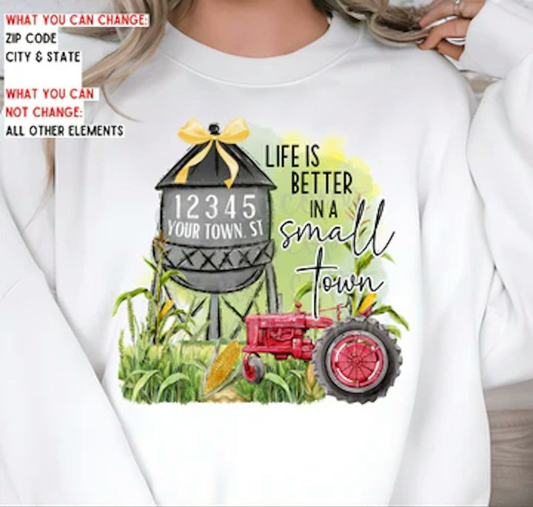 Small Town Red Tractor customizable DTF transfer