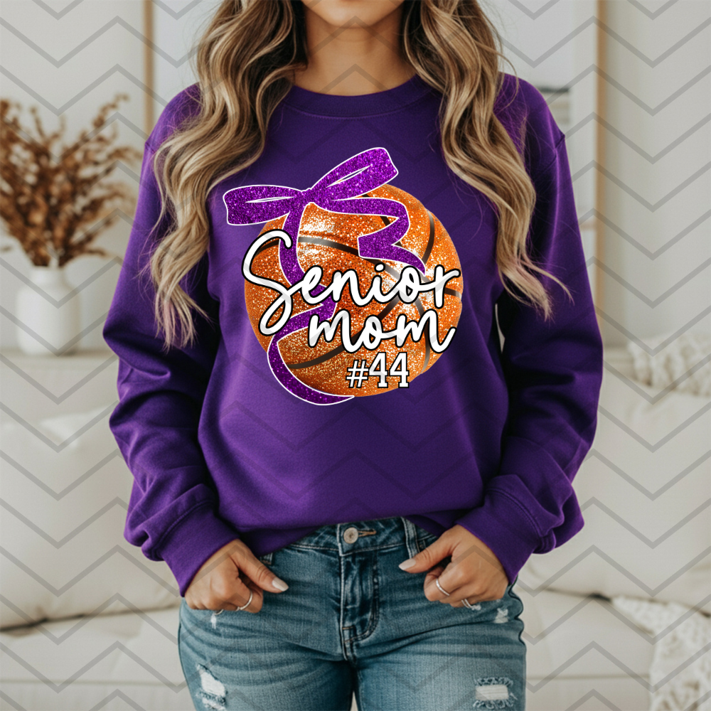 Basketball Glitter Bow Senior Mom customizable DTF transfer