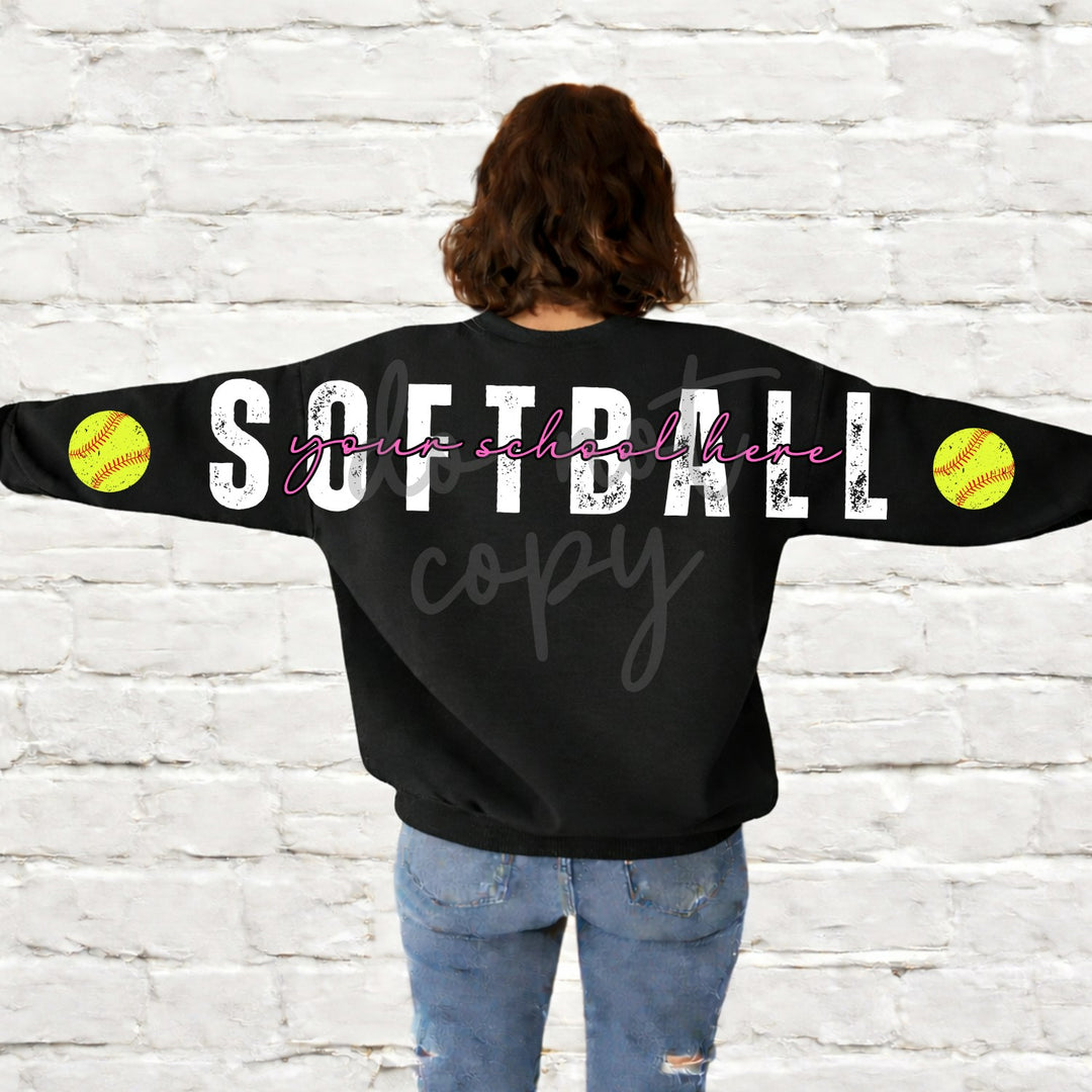 Long Distressed Softball Big Back customizable DTF transfer