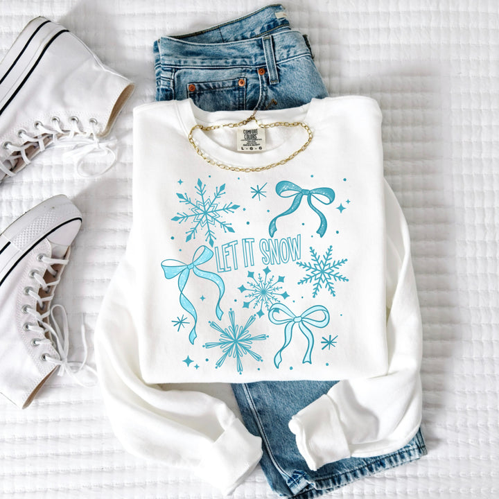 Let It Snow Blue Bows DTF transfer – mockup