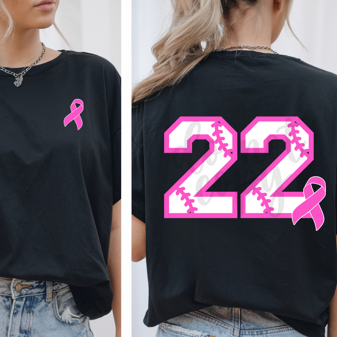 Breast Cancer Awareness Baseball Numbers customizable DTF transfer
