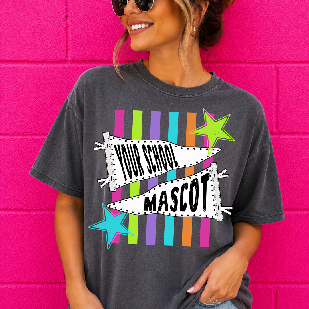 Bright Neon Pennant School Spirit customizable DTF transfer