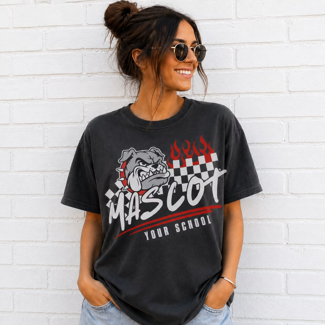 Checkered Flame Mascot customizable DTF transfer