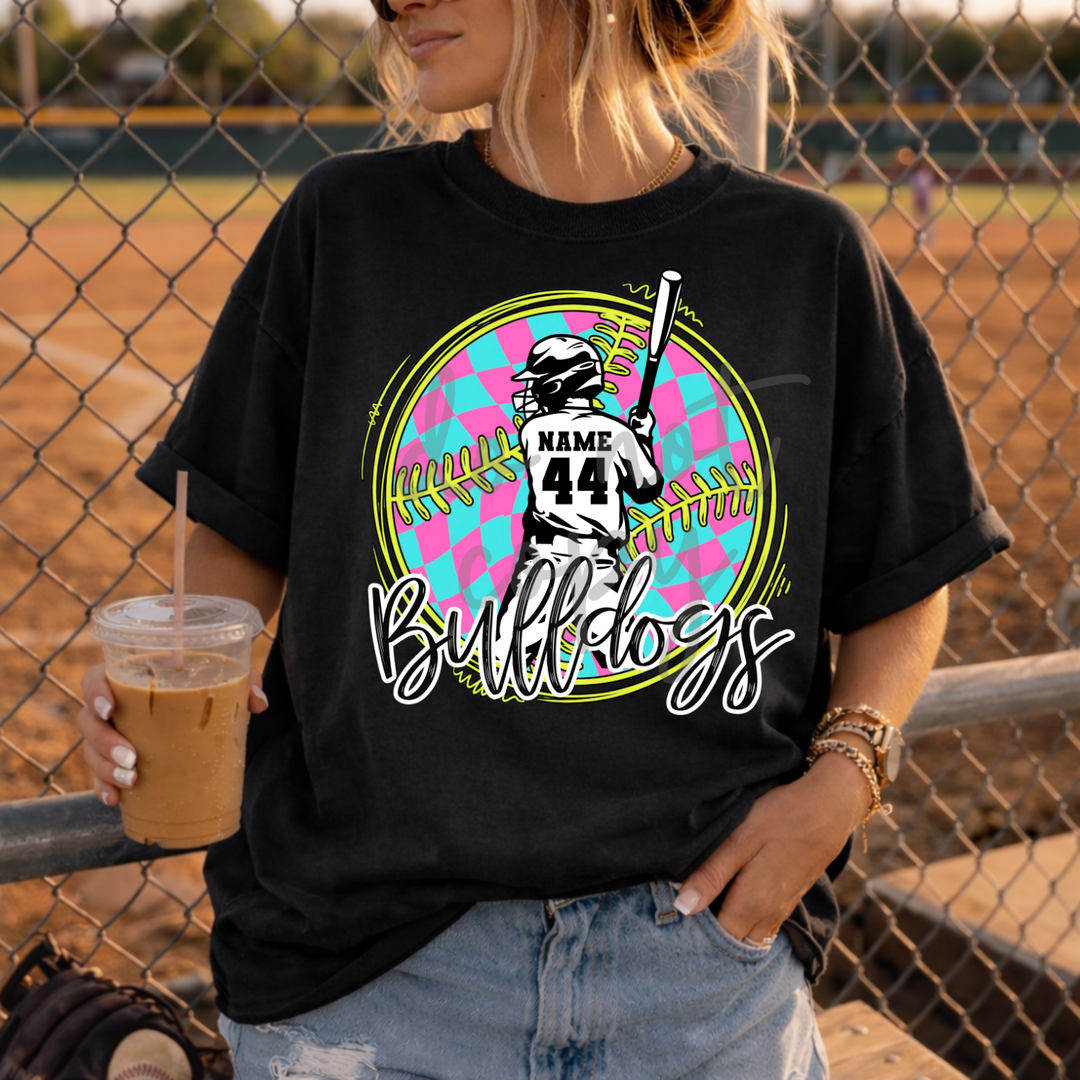 Checkered Softball and Baseball Player customizable DTF transfer
