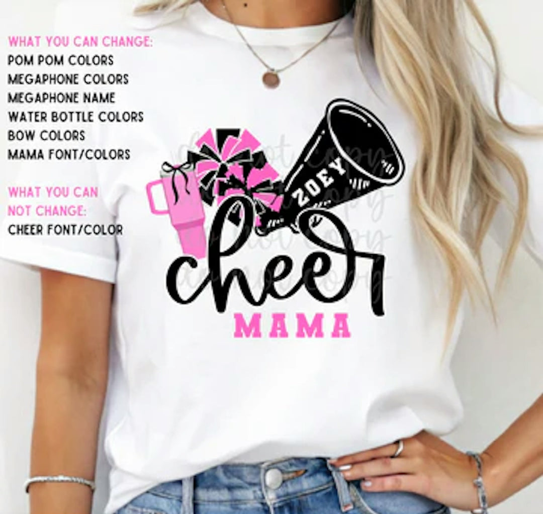 Cheer Mama Pom Megaphone customizable DTF transfer mockup