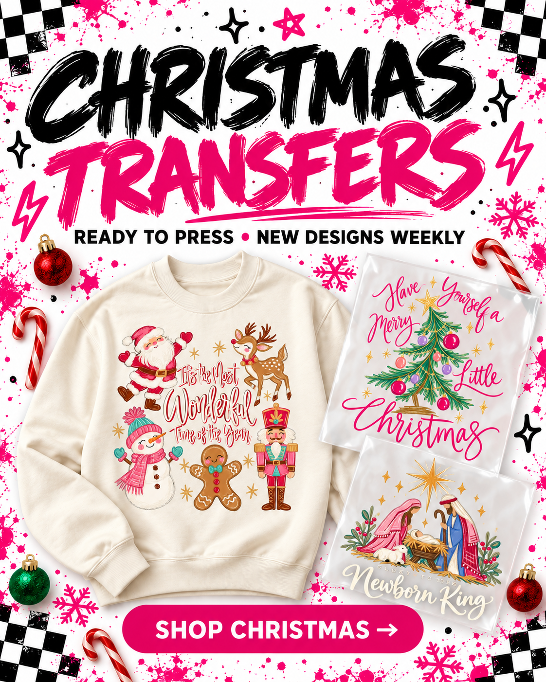 Christmas DTF transfers – ready to press, new designs weekly