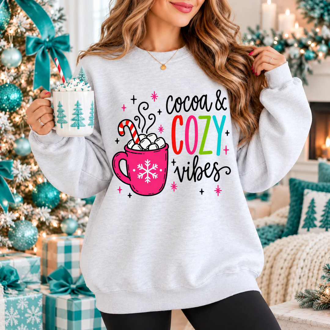 Cocoa and Cozy Vibes DTF transfer mockup