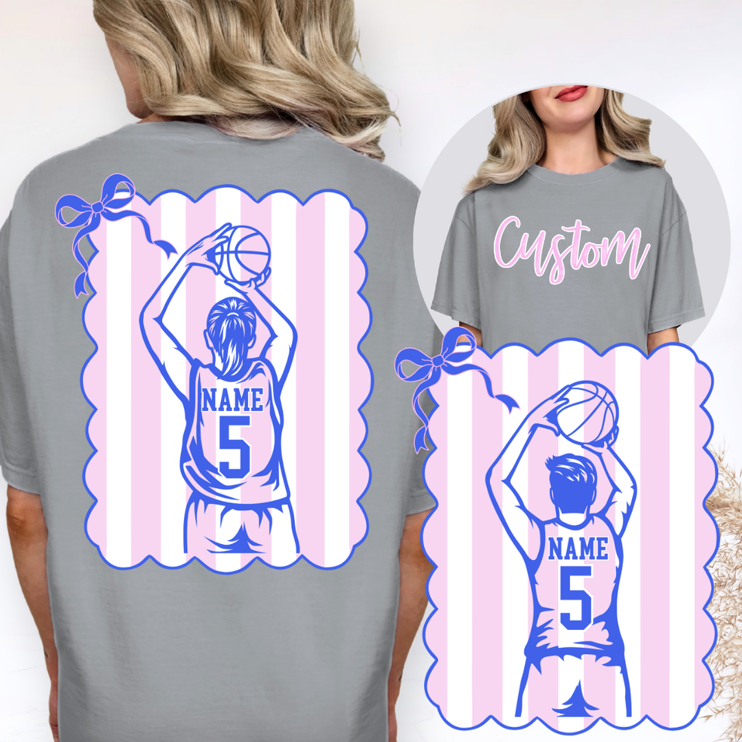 Coquette Bow Stripes Basketball customizable DTF transfer