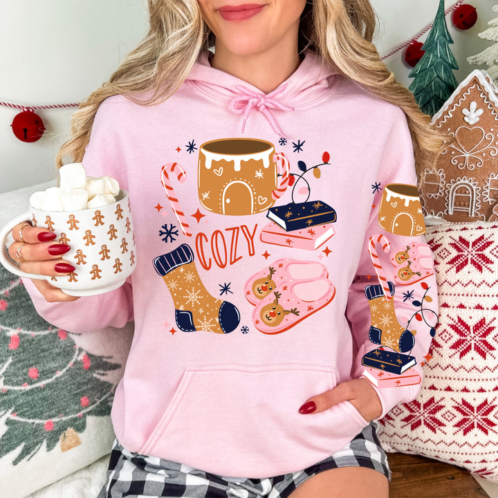 Cozy Winter front and sleeve DTF transfers – mockup