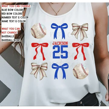 Custom Baseball and Bows customizable DTF transfer