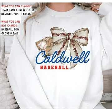 Custom Baseball Bow Team Name customizable DTF transfer