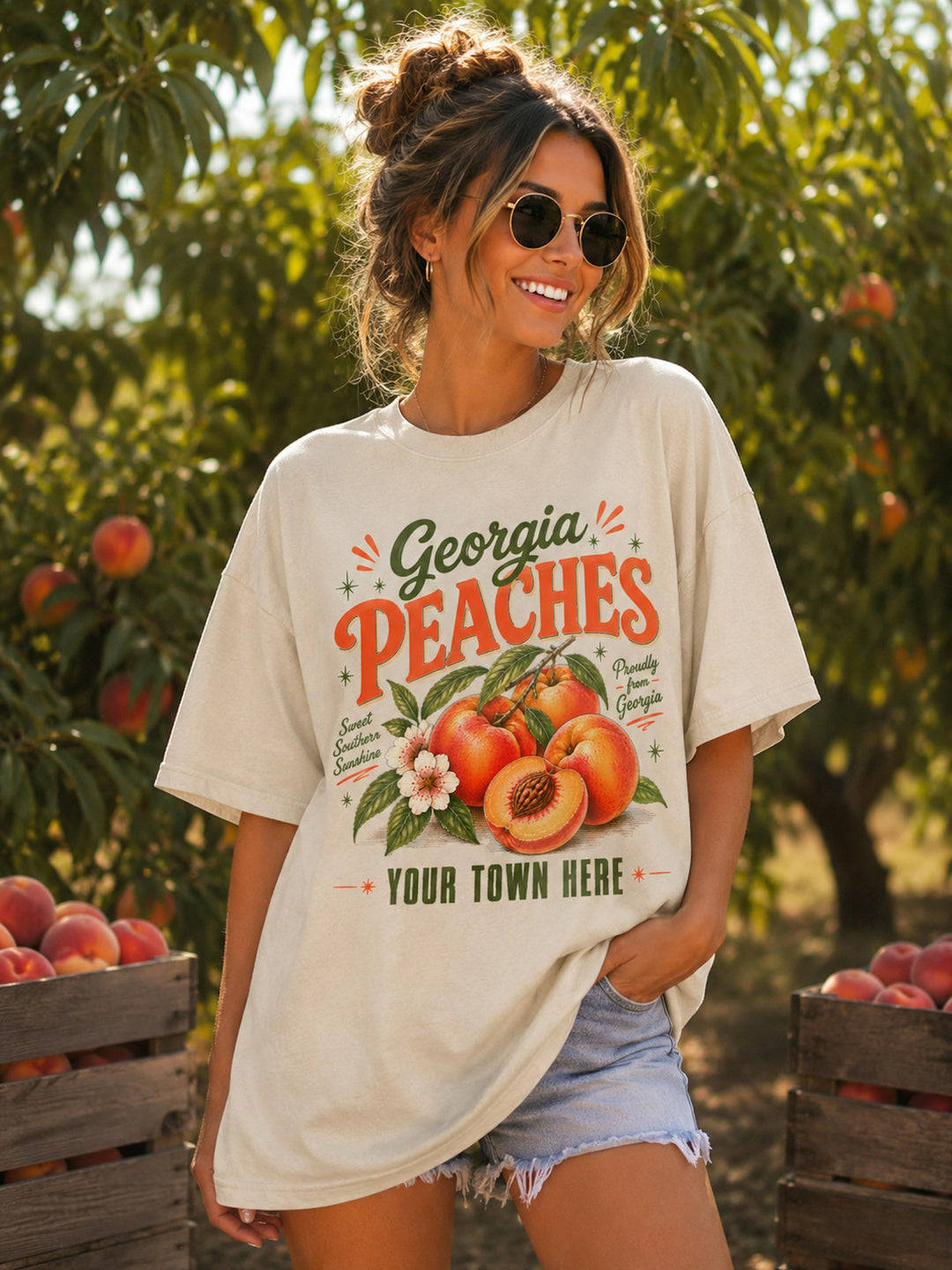 Georgia Peaches Small Town customizable DTF transfer