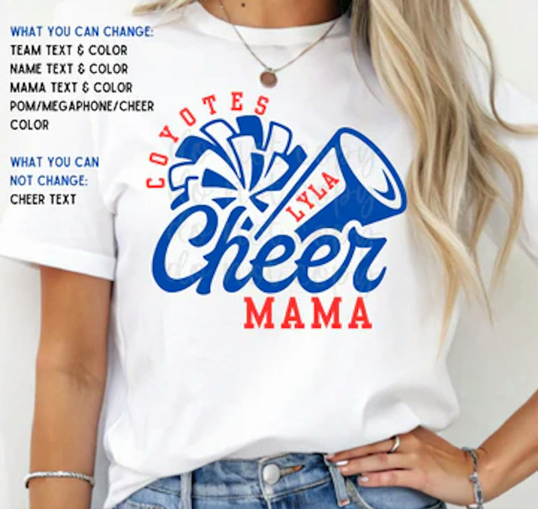 Cheer Mama Megaphone Name customizable DTF transfer mockup