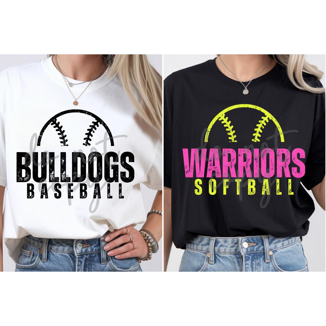 Distressed Baseball Softball customizable DTF transfer
