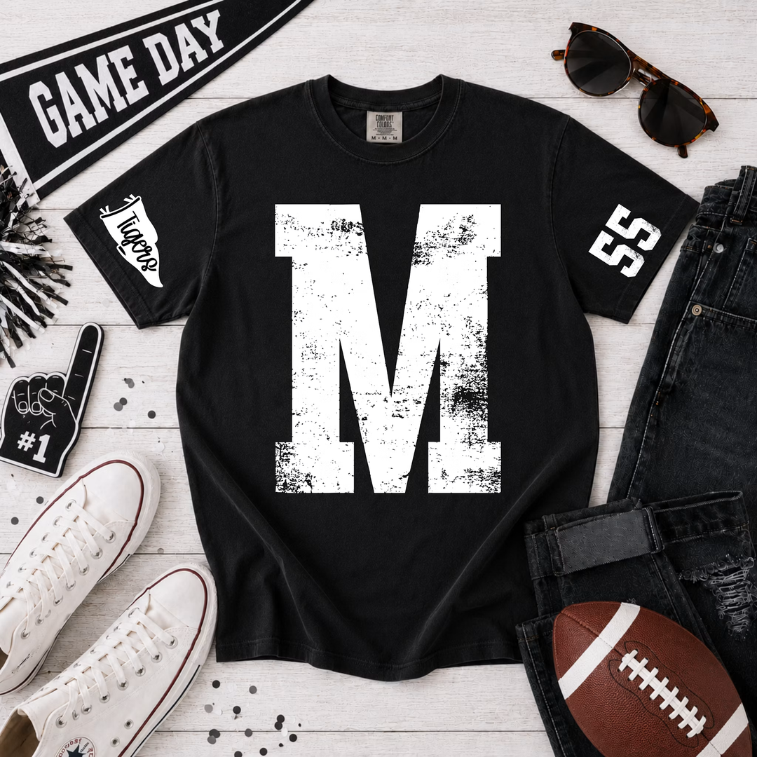 Distressed Varsity Monogram customizable DTF transfer