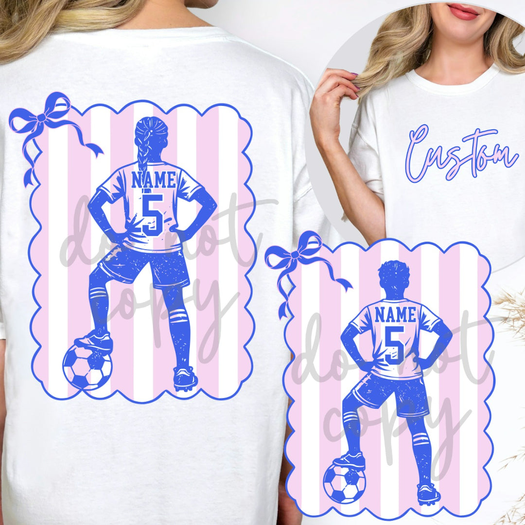 Coquette Bow Stripes Soccer Boy and Girl customizable DTF transfer mockup