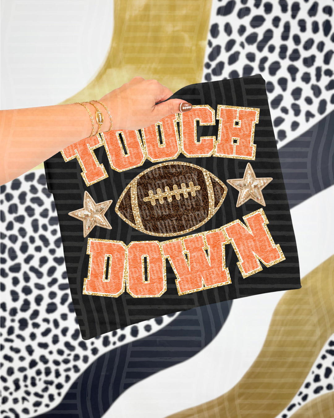 Touchdown faux chenille DTF transfer in orange