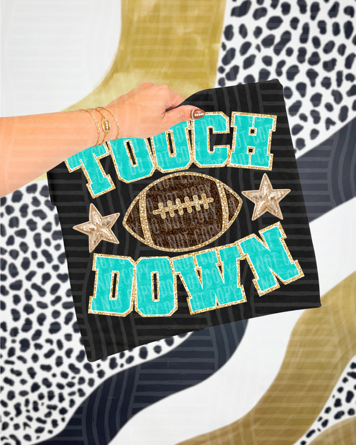 Touchdown faux chenille DTF transfer in teal